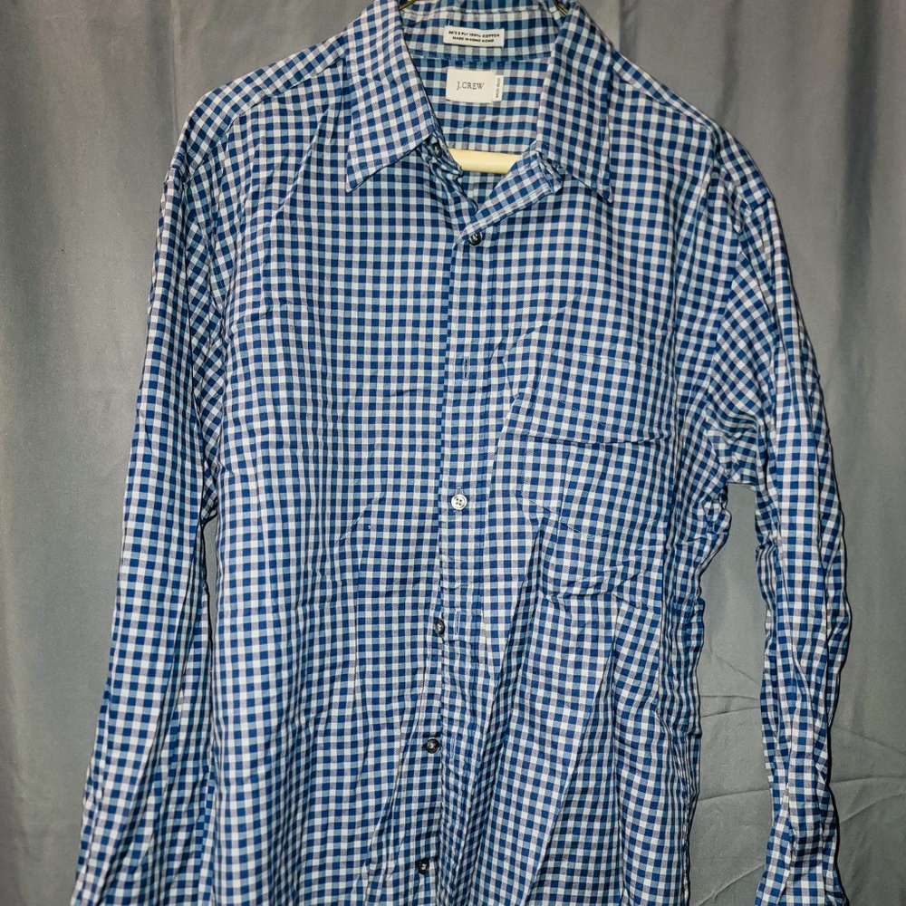 Men's Blue & White Gingham Plaid Button Down | J. Crew | Medium